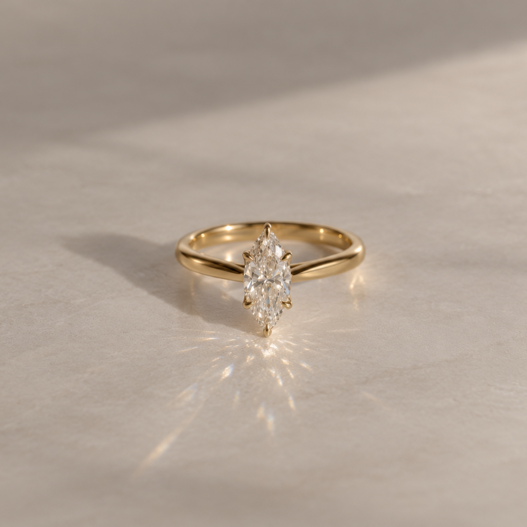 Anel Navete Solitário em Diamante Lab - 1ct